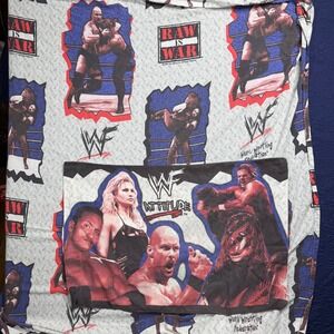 Vintage 1999 WWF Raw Is War Twin Sheet Pillowcase Set Attitude Stone Cold‎ Rock
